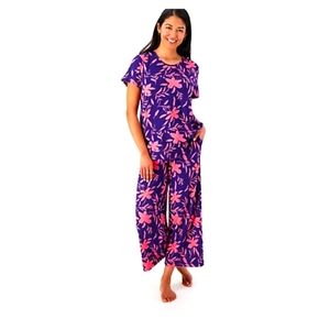QVC Stan Herman Regular Peached Jersey Floating Floral Pajama Set Pink 3XL